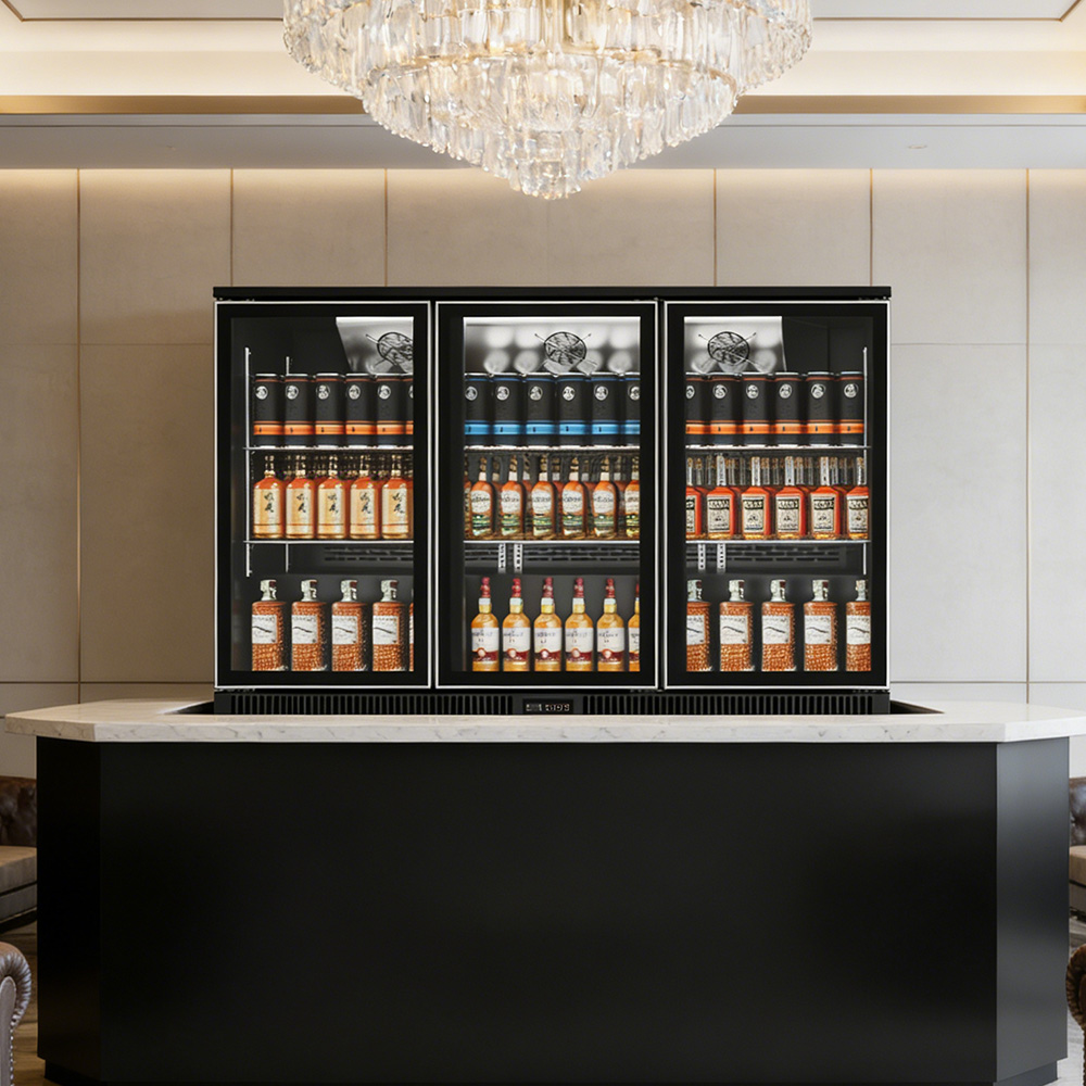 Wine Beer Fridge Under Counter - ثلاجة مشروبات صغيرة بثلاثة أبواب زجاجية،