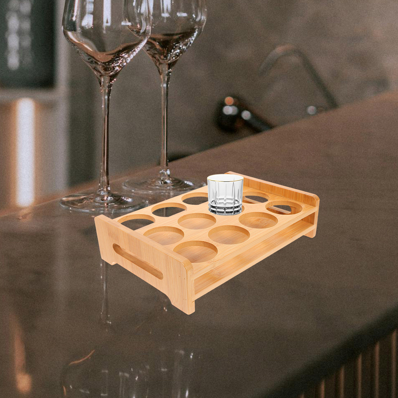 Wine Beer Rack - حامل عرض أكواب الشوت من الخيزران