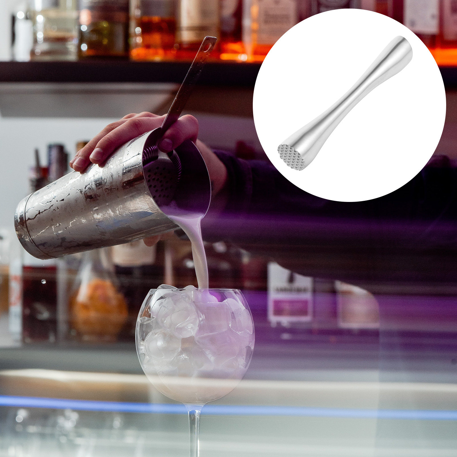 Muddler Cocktail Bar - عصا تكسير الثلج الاحترافية من الفولاذ