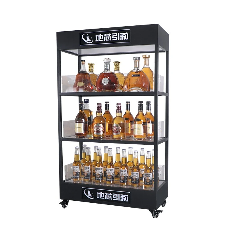 Wine Beer Rack - خزانة نبيذ مضيئة بثلاث طبقات، خزانة