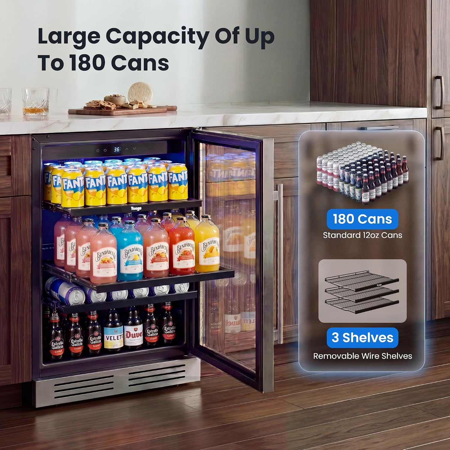 ثلاجة مشروبات 24 بوصة، سعة 180 - مراجعة Wine Beer Fridge Under Counter وسعره